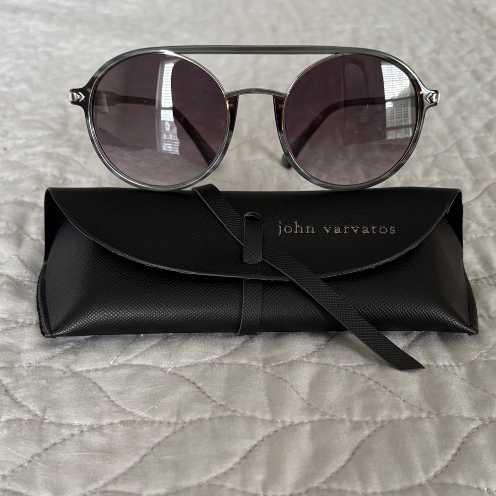 John Varvatos Silver Frame Sunglasses with Gray Lenses
